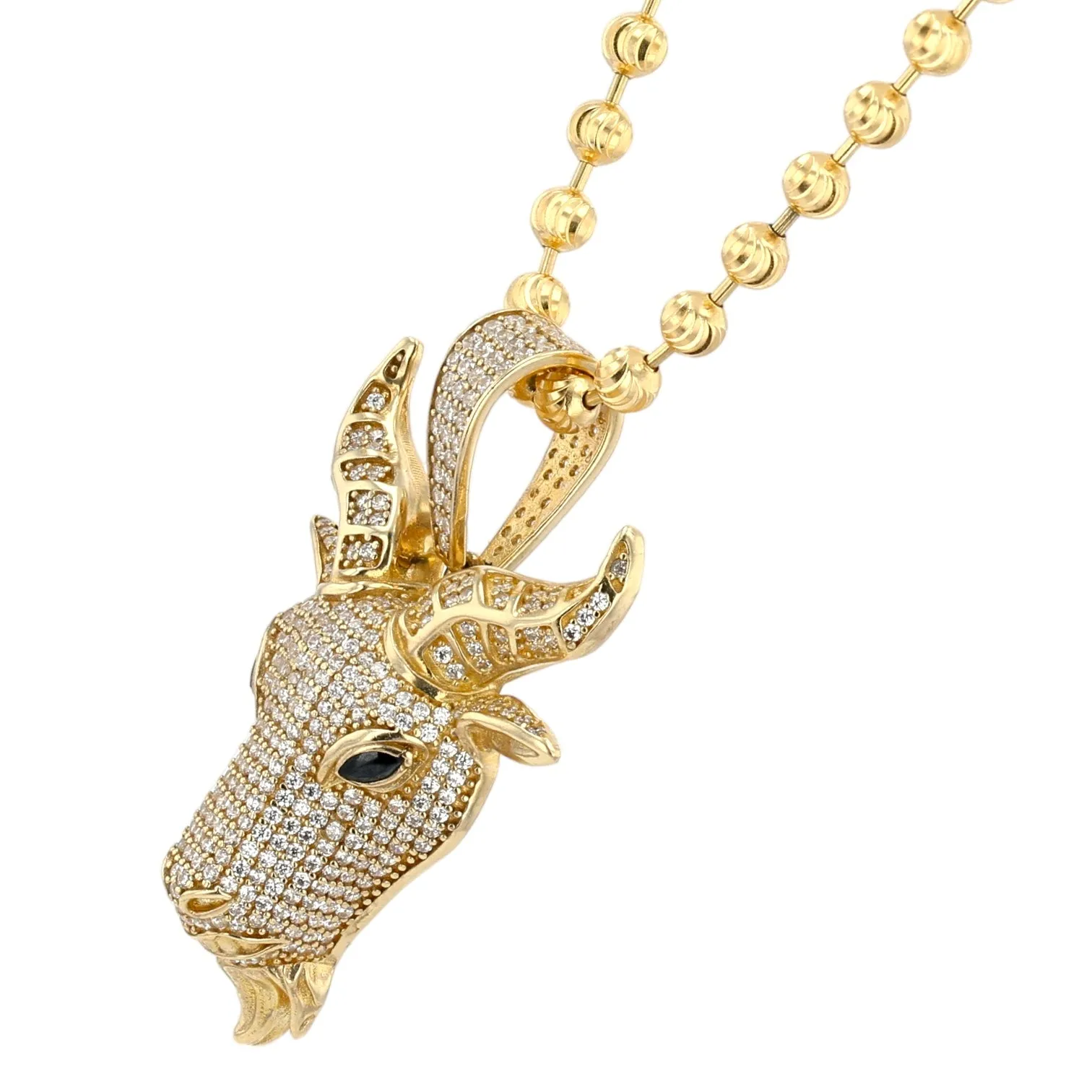 10K yellow gold goat pendant with military solid chain-224220