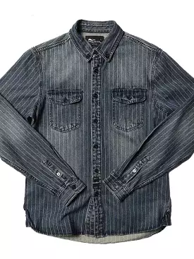 2023 Innovative Denim New Arrival Stripe Denim Full Turn-down Collar Open Stitch Striped Men Casual Shirts