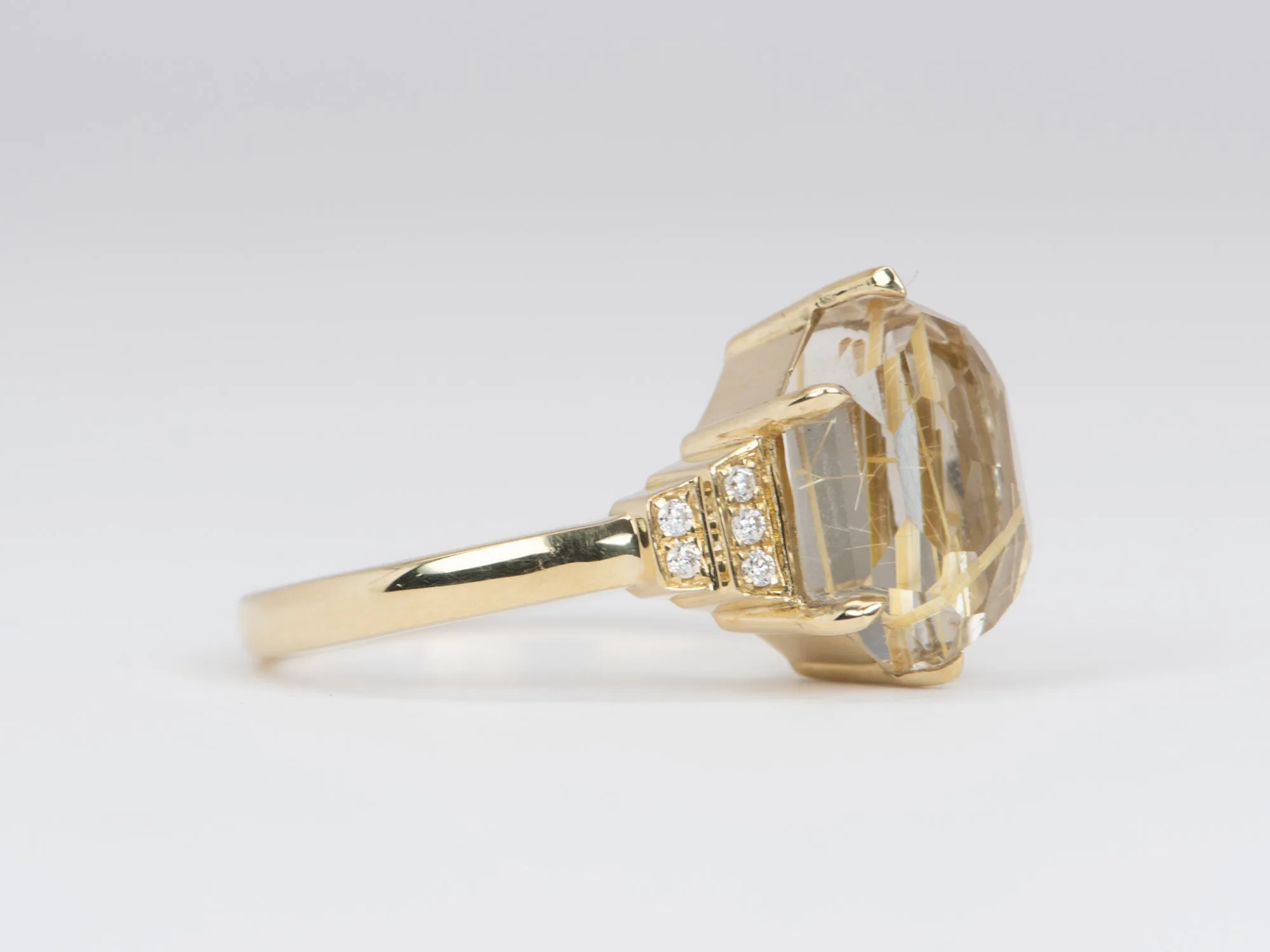 3.91ct Hexagon Golden Rutile Quartz with Moissanite Sides 9K Yellow Gold Ring R6357