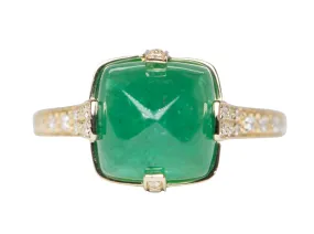 5.24ct Sugarloaf Emerald with Diamond Prongs Pave Band 14K Yellow Gold Statement Ring R6196