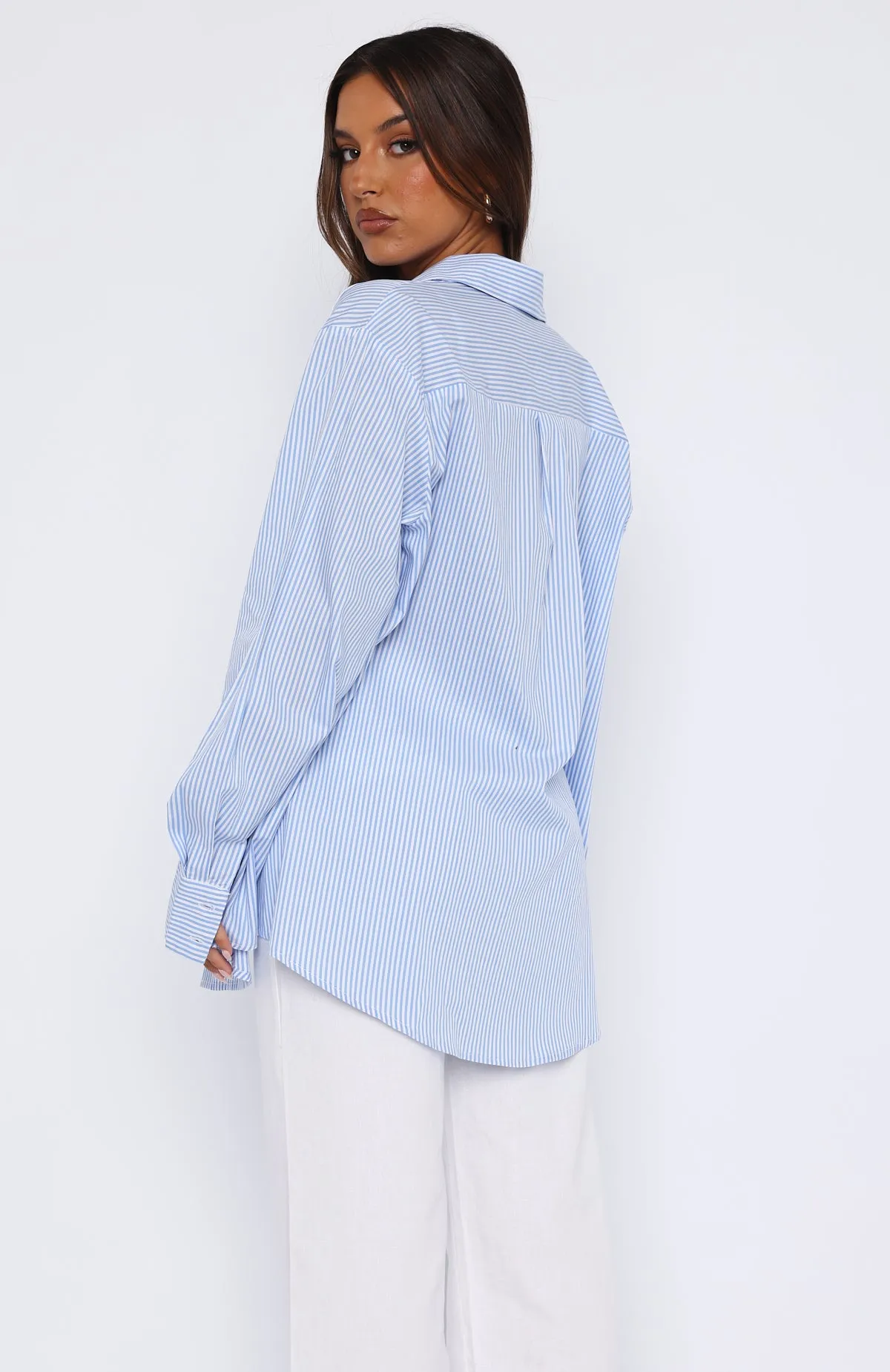 Always About Us Striped Button Up Shirt Light Blue