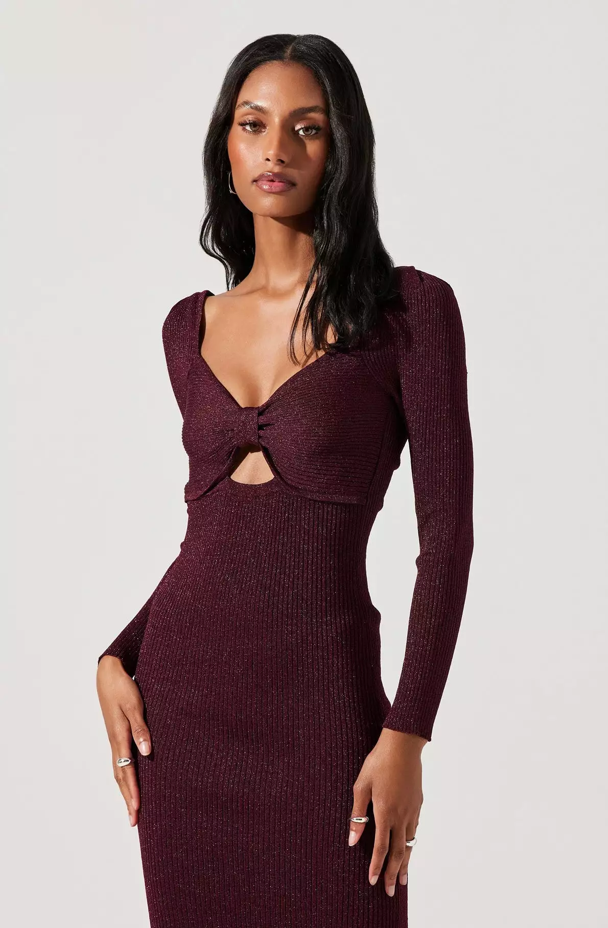 Anastasia Metallic Cutout Midi Sweater Dress