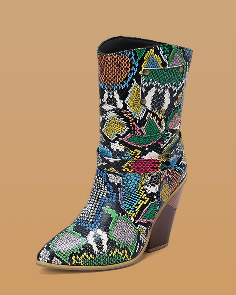 Animal Pattern Rivet Ankle Boots