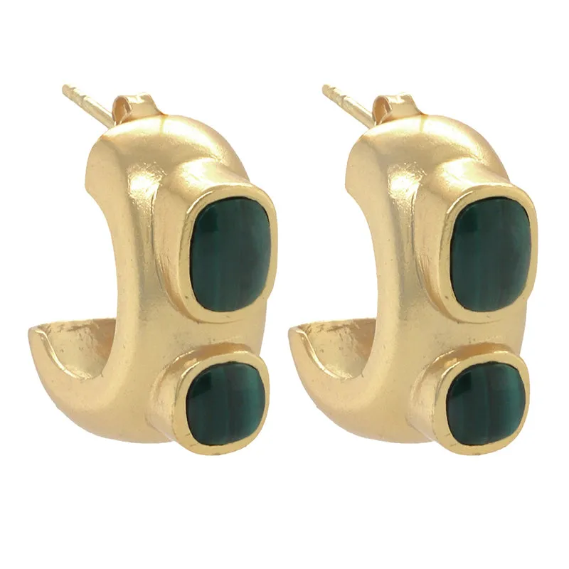 Aquitaine Earrings in Malachite - 18K Gold Plated