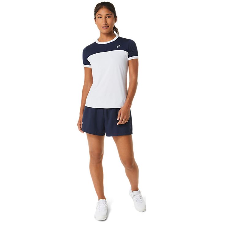 Asics T-Shirt Court SS Top Dames Wit Blauw