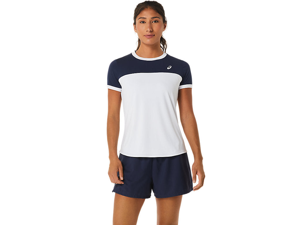 Asics T-Shirt Court SS Top Dames Wit Blauw