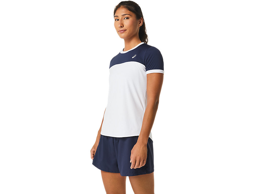 Asics T-Shirt Court SS Top Dames Wit Blauw