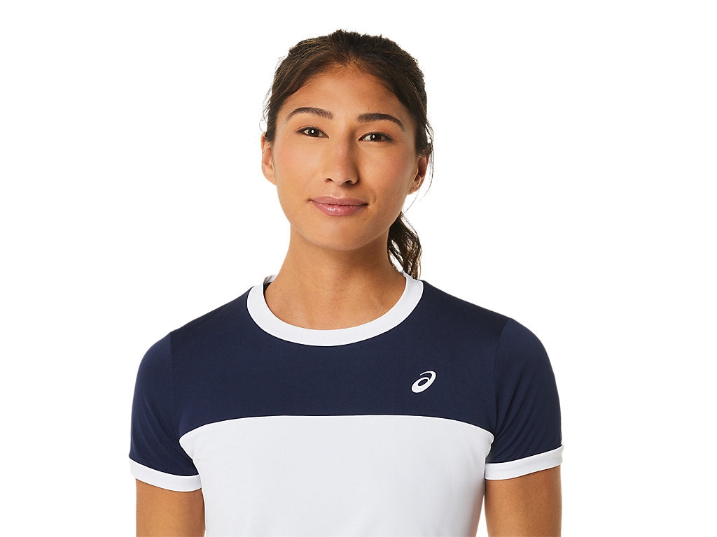 Asics T-Shirt Court SS Top Dames Wit Blauw