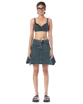 Asymmetric Denim Skirt Green