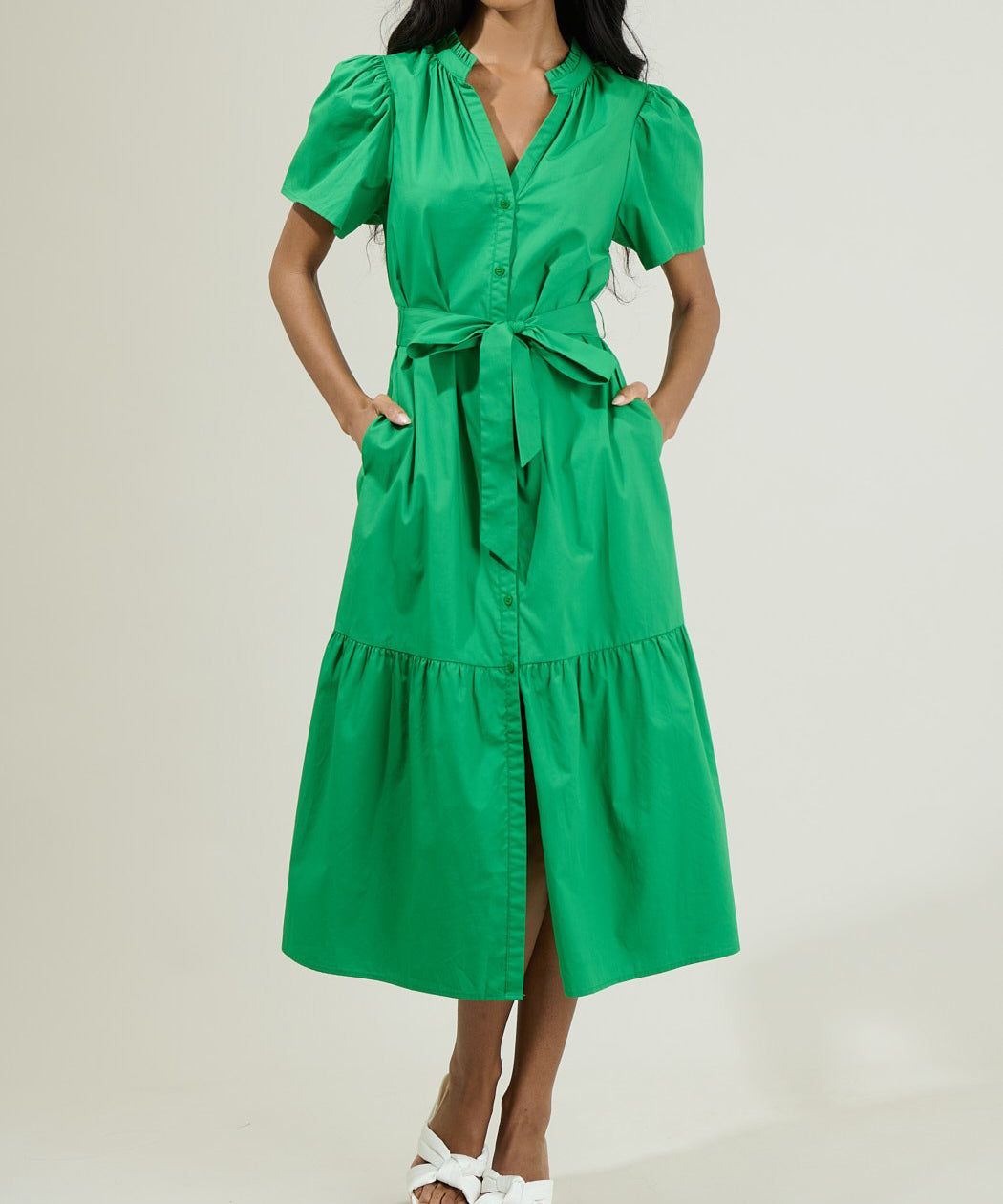 Beatrice Button Down Dress - Kelly Green