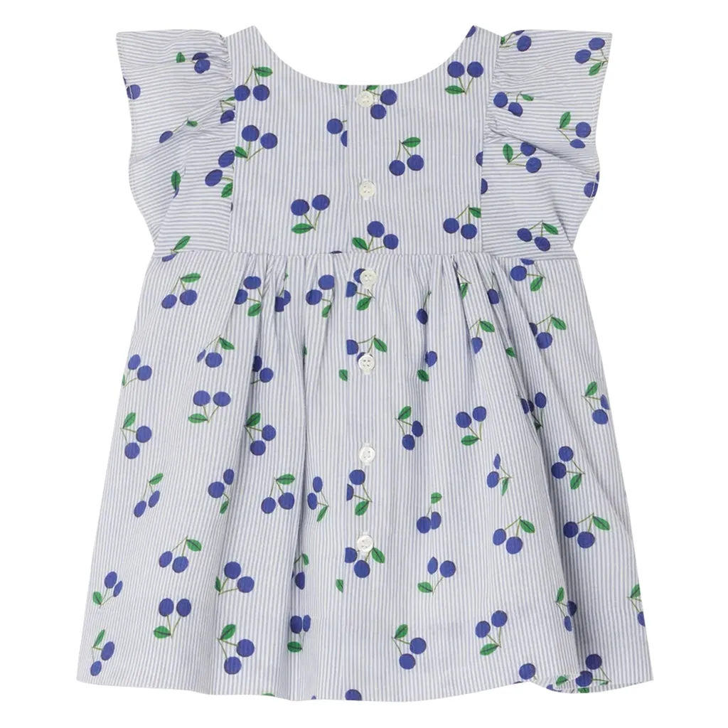 Bonpoint Baby Lulu Dress Sky Blue Cherry Print