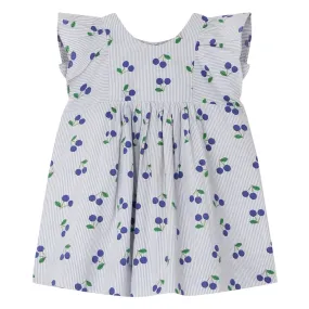 Bonpoint Baby Lulu Dress Sky Blue Cherry Print