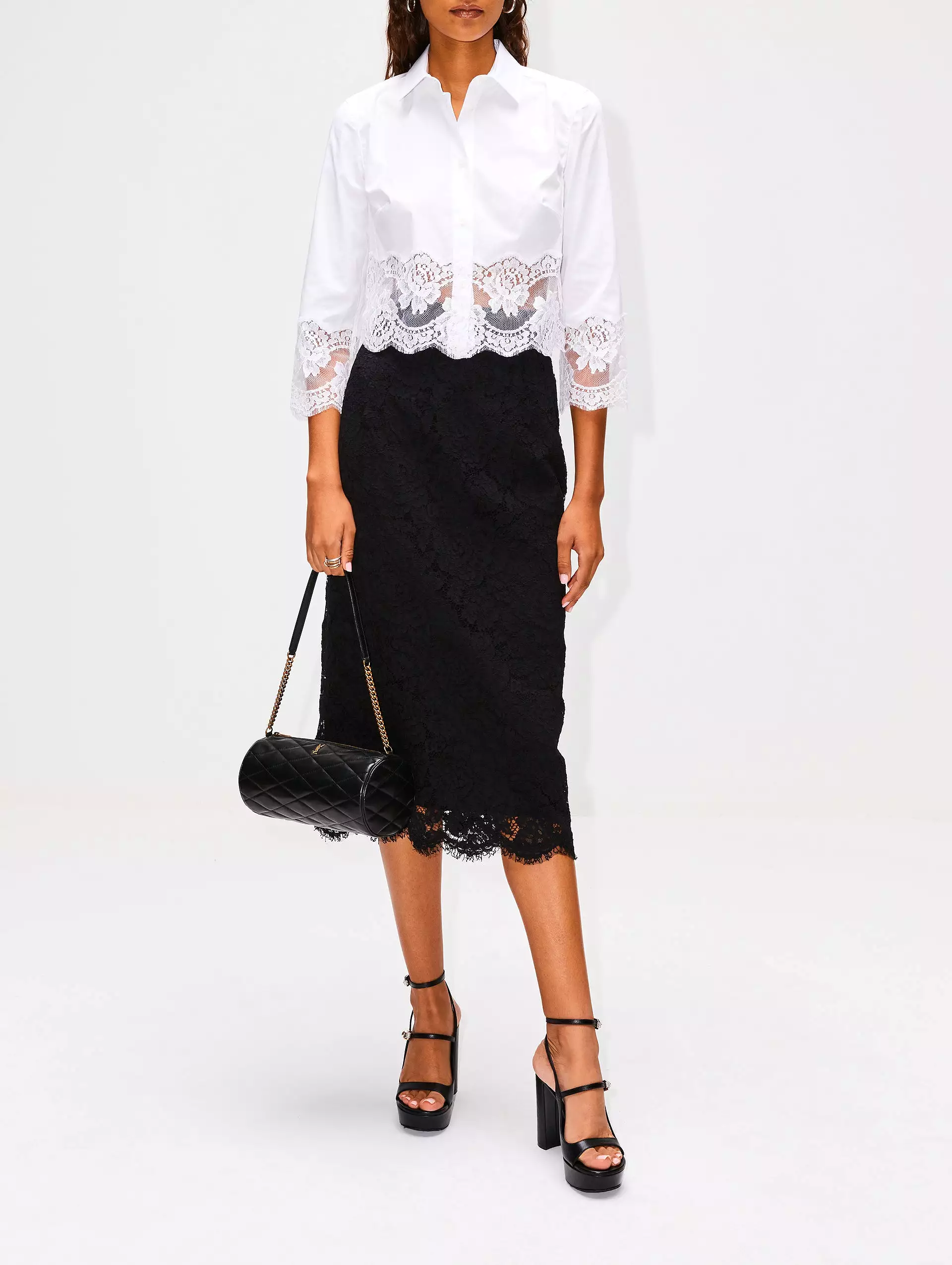 Branded Stretch Lace Midi Skirt