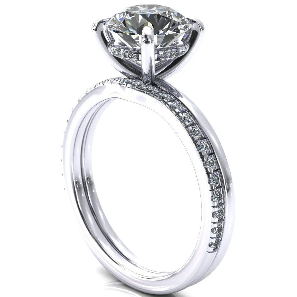 Carmeli Round Lab-Grown Diamond Center Stone 4 Claw Prong Micro Pave Diamond Rail Engagement Ring