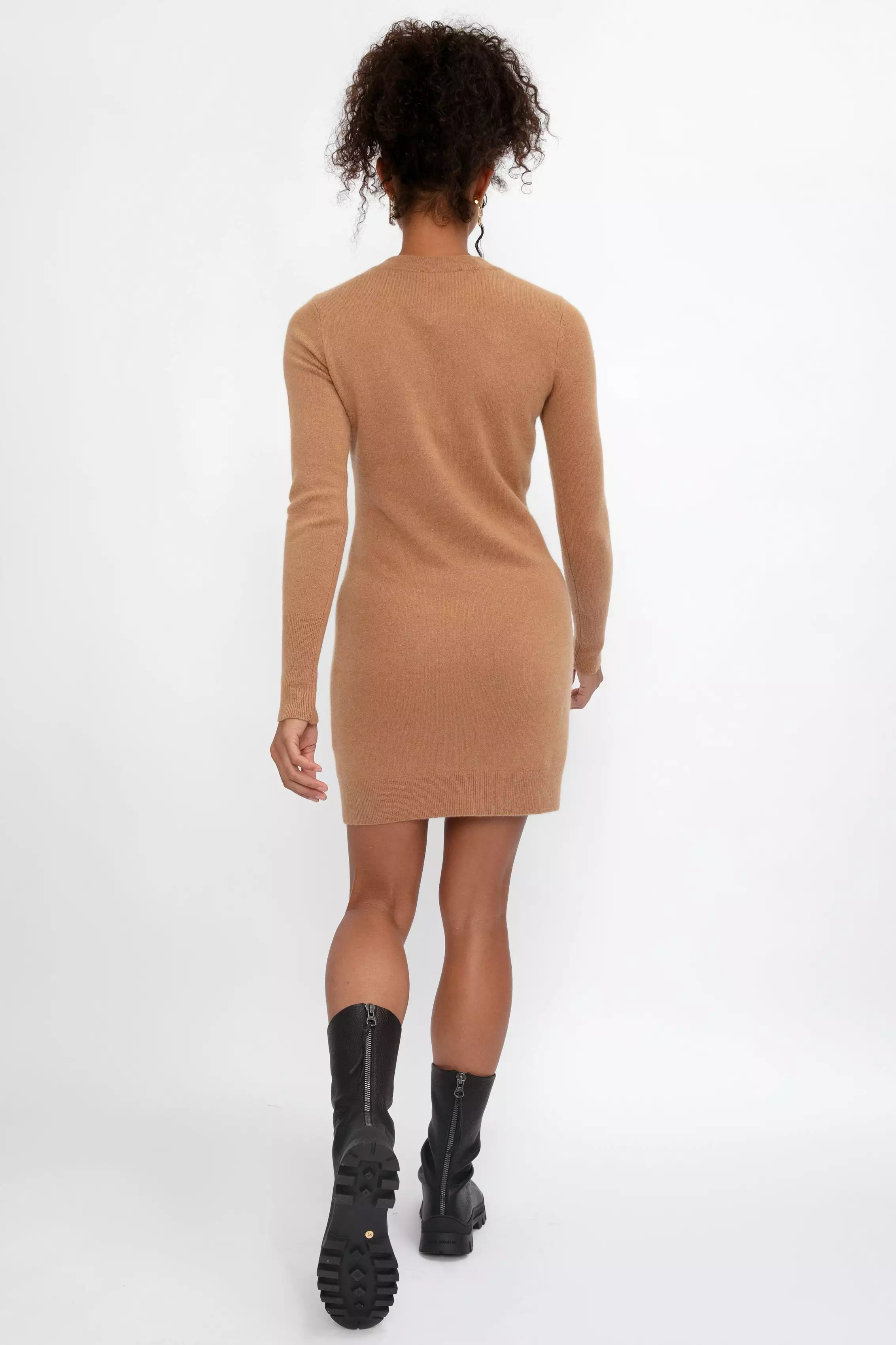 Cashmere Cut Out Sweater Dress in Camel