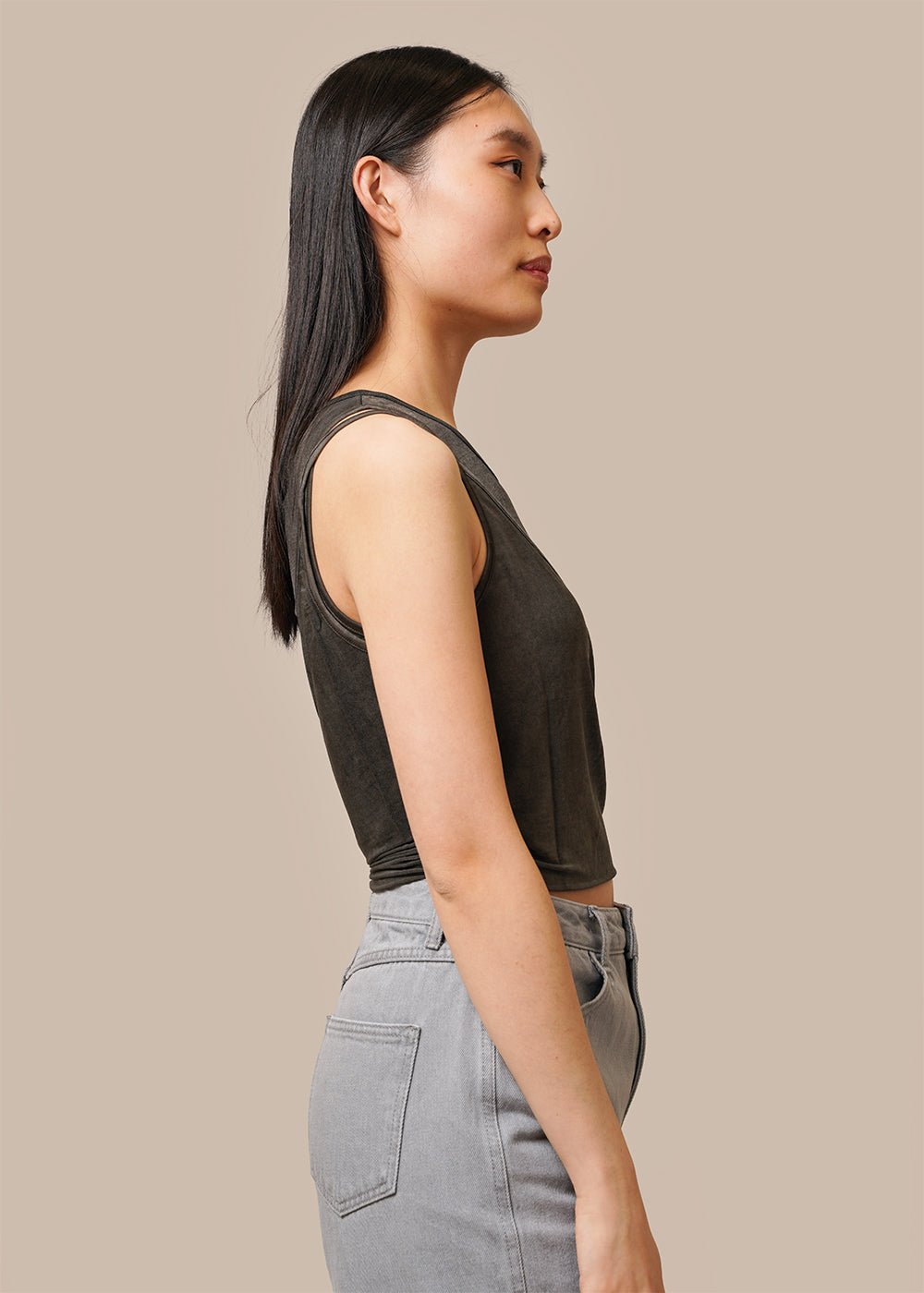 Charcoal Three Straps Sleeveless Top