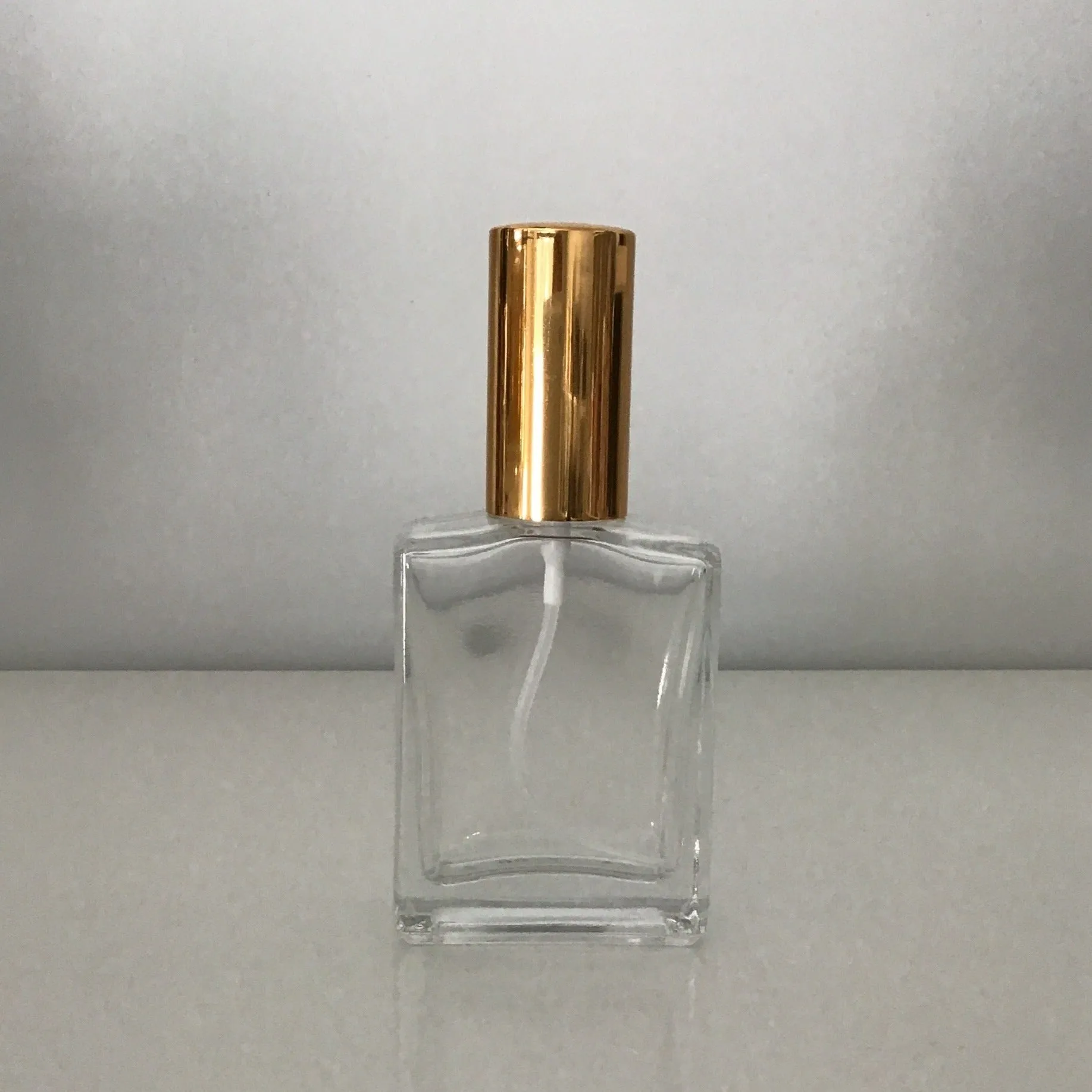 Clear perfume spray bottle square 30 ml gold tops