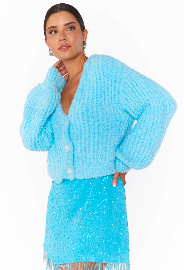 Clemmie Cardi-Highlighter Blue Knit