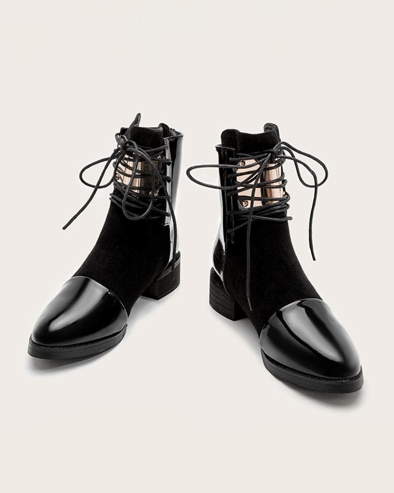 Color-Blocking Lace-up Chunky Heel Ankle Boots