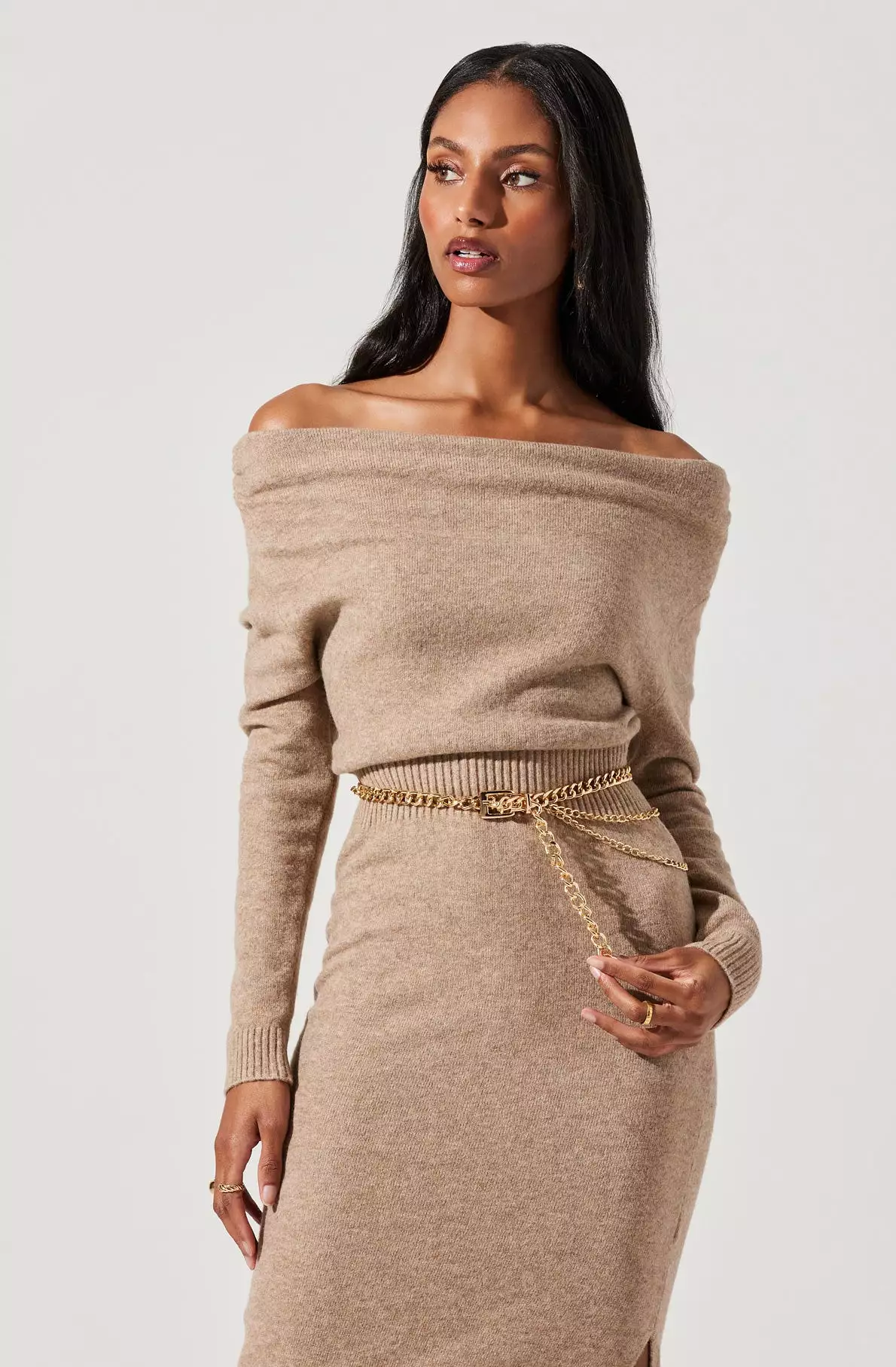 Cora Off Shoulder Midi Sweater Dress