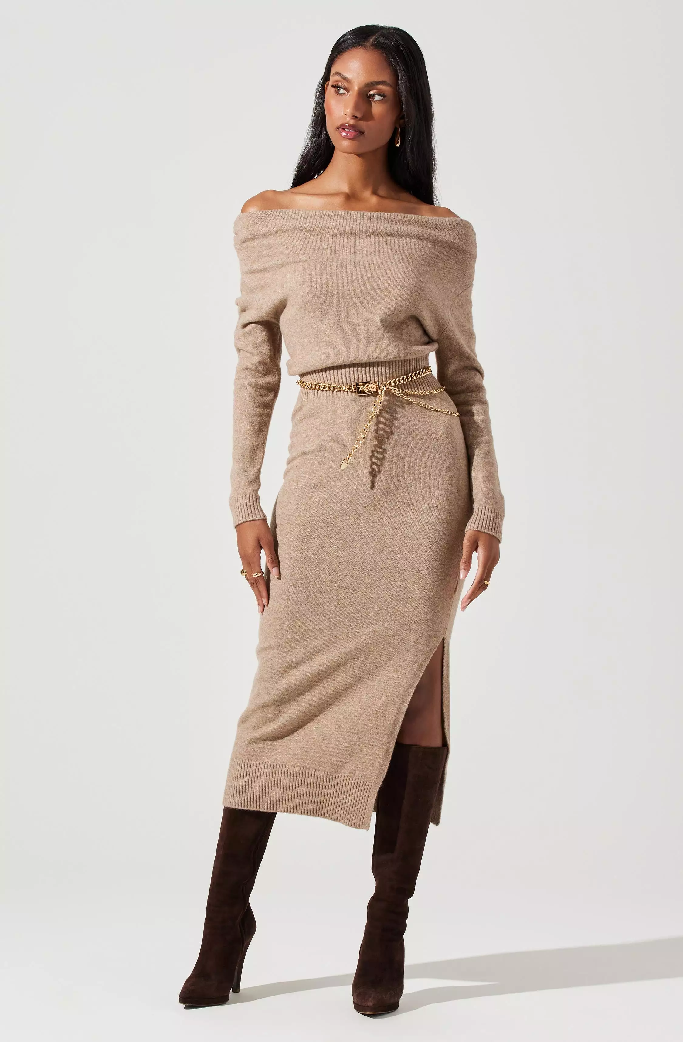 Cora Off Shoulder Midi Sweater Dress