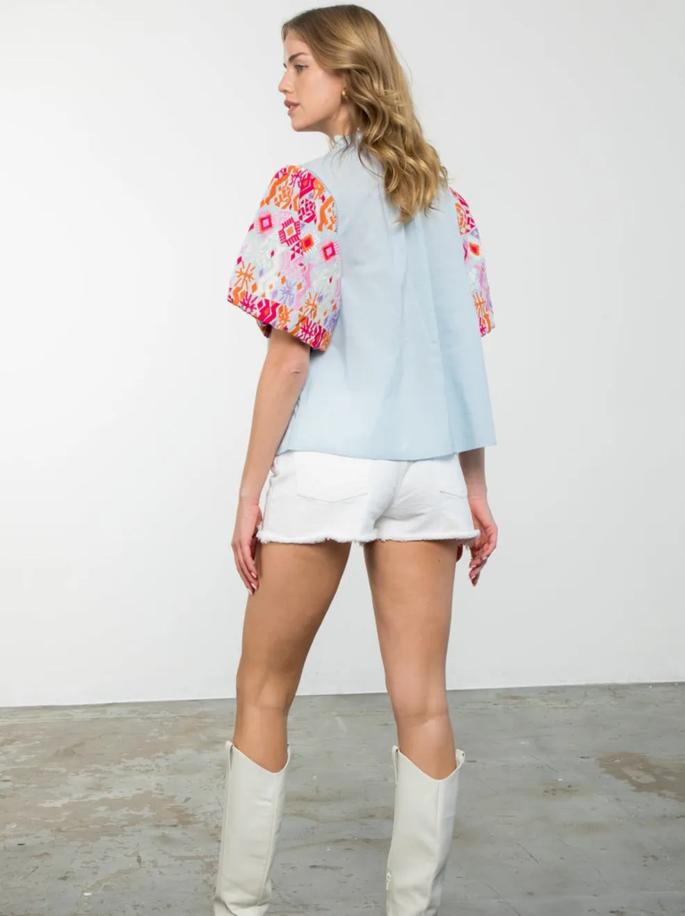 Dalton Embroidered Puff Sleeve Top