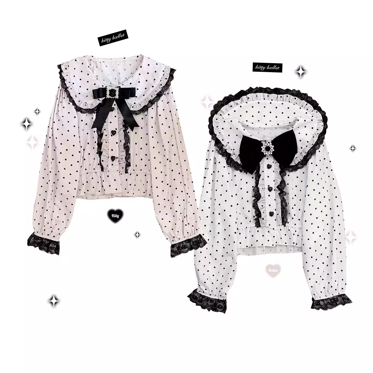 dot print long sleeve jiraikei shirt / skirt