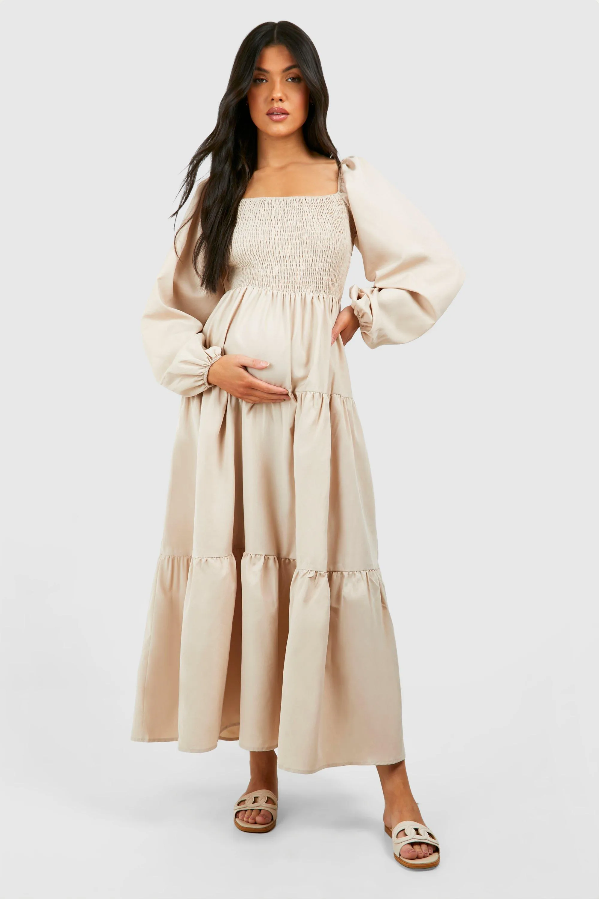 Dresses | Maternity Shirred Poplin Midaxi Dress | boohoo