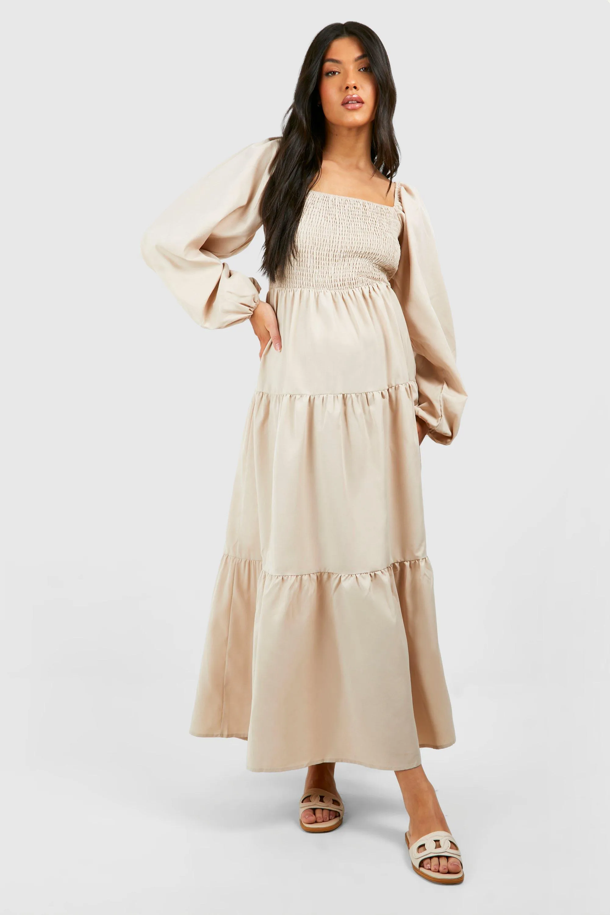 Dresses | Maternity Shirred Poplin Midaxi Dress | boohoo