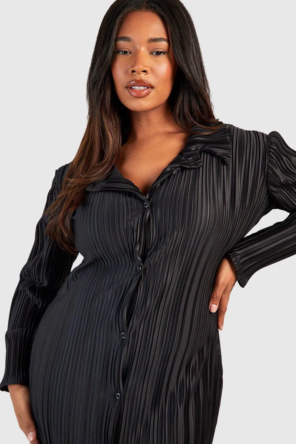 Dresses | Plus Wide Plisse Midaxi Shirt Dress | boohoo