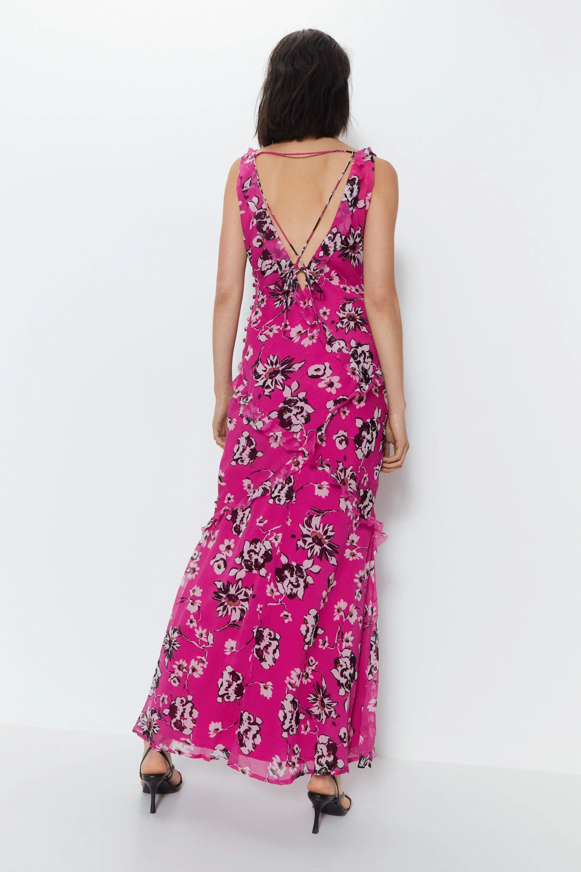 Dresses | Premium Ruffle Detail Floral Maxi Dress | Warehouse