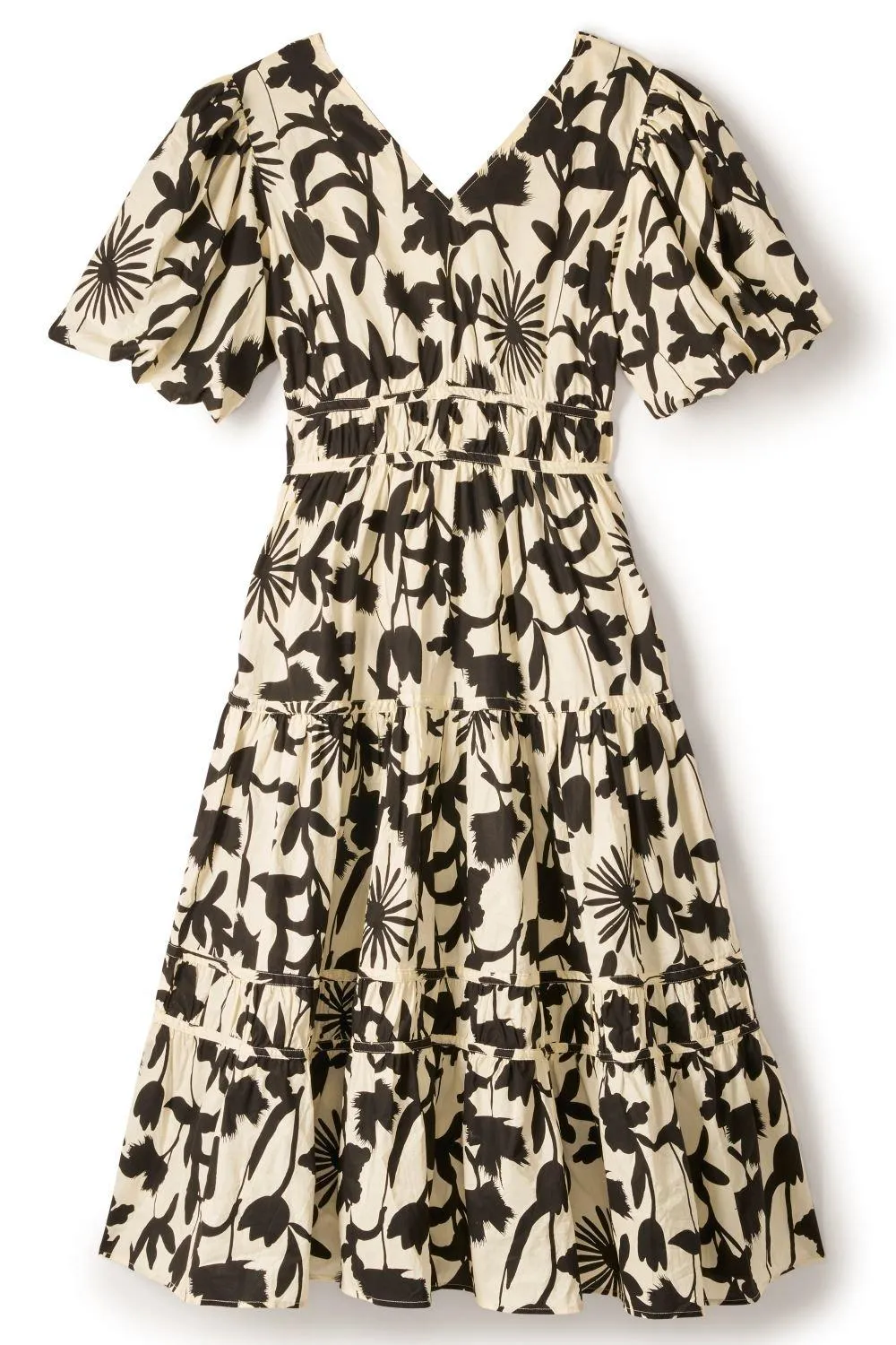 Dresses | Printed Midi Dress With Puff Sleeves In Mono | ANOTHER SUNDAY