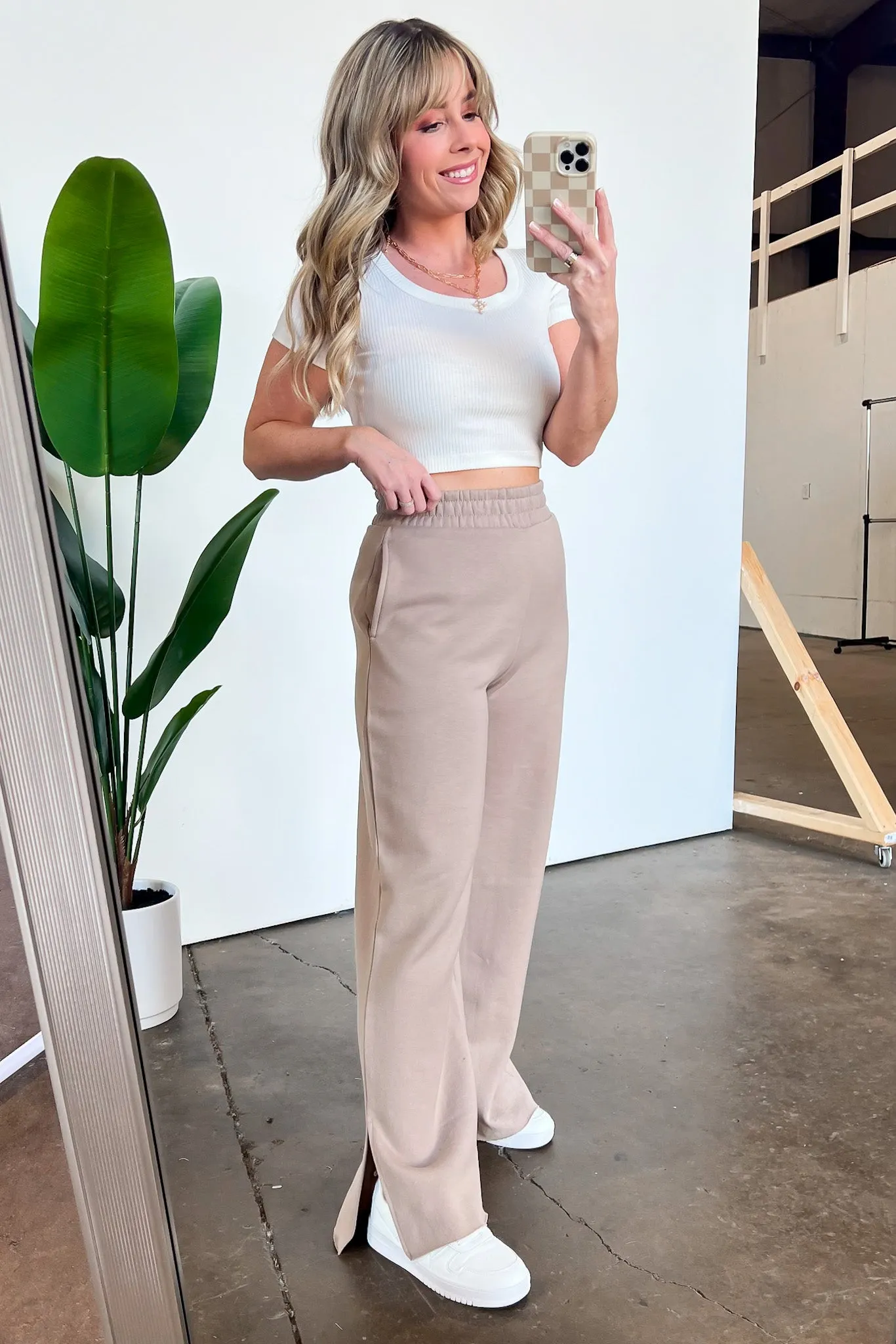 Easygoing Style Wide Leg Front Slit Lounge Pants