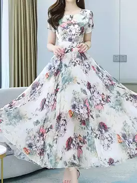 Elegant Floral Long Sleeve Maxi Dress for Women