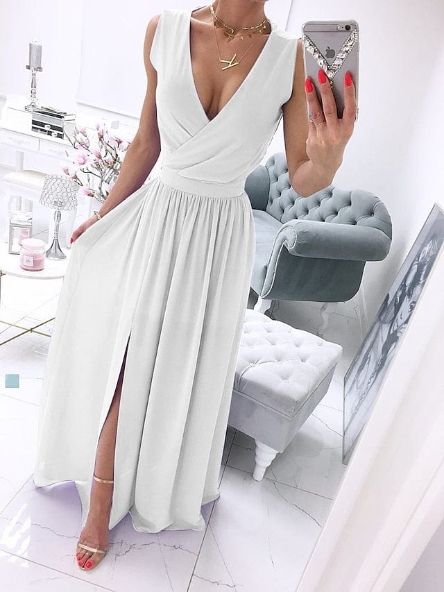 Elegant Sleeveless V-Neck Maxi Dress for Women - Ideal for Spring and Summer Events