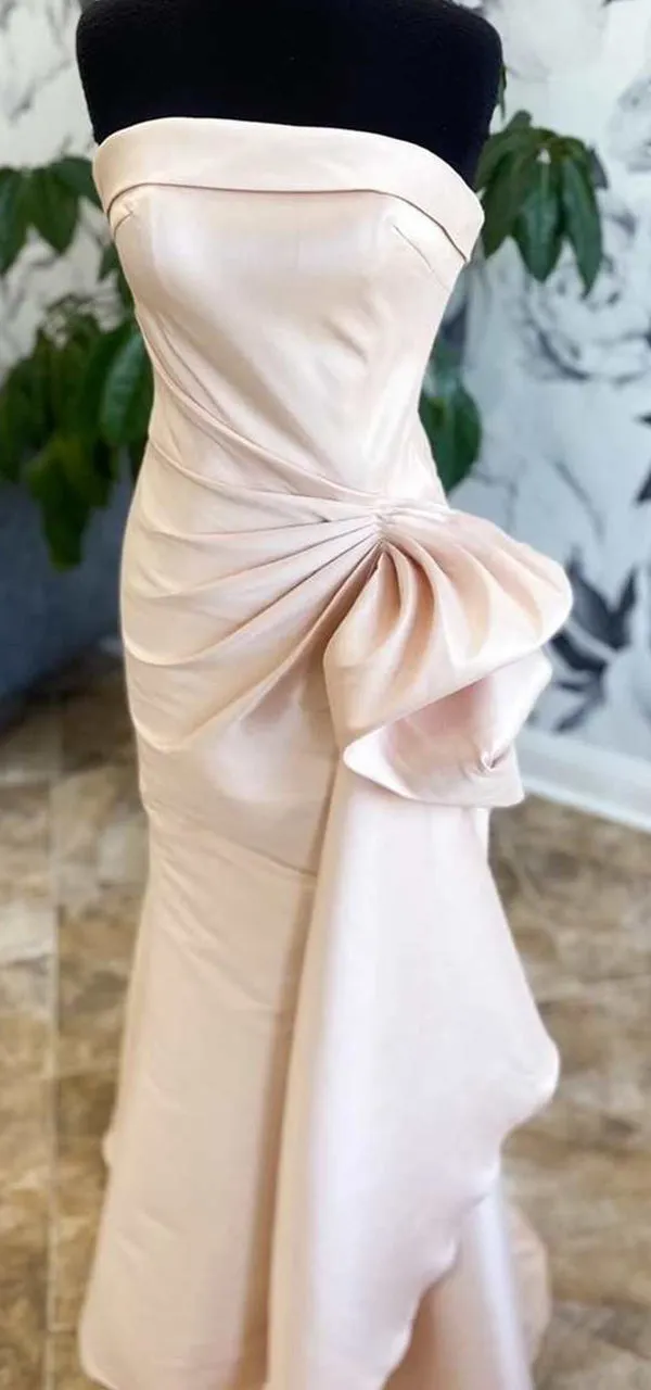 Elegant Straight Neck Mermaid Satin Long Bridesmaid Dresses Online, BG755