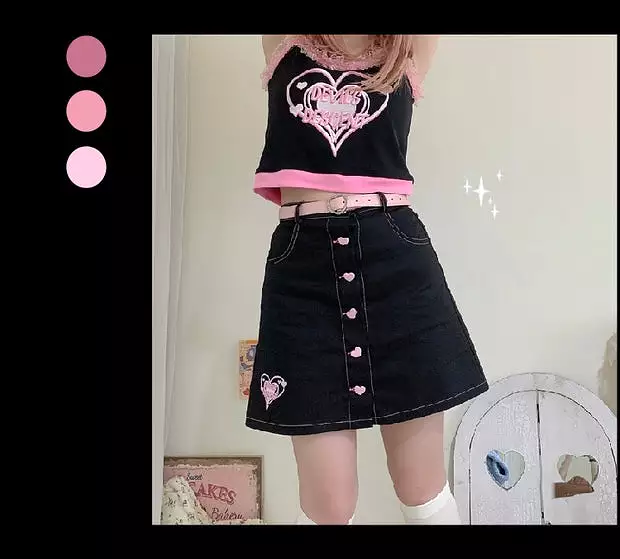 embroidery Kuma demon camisole/ crop t-shirt / skirt /long sleeve