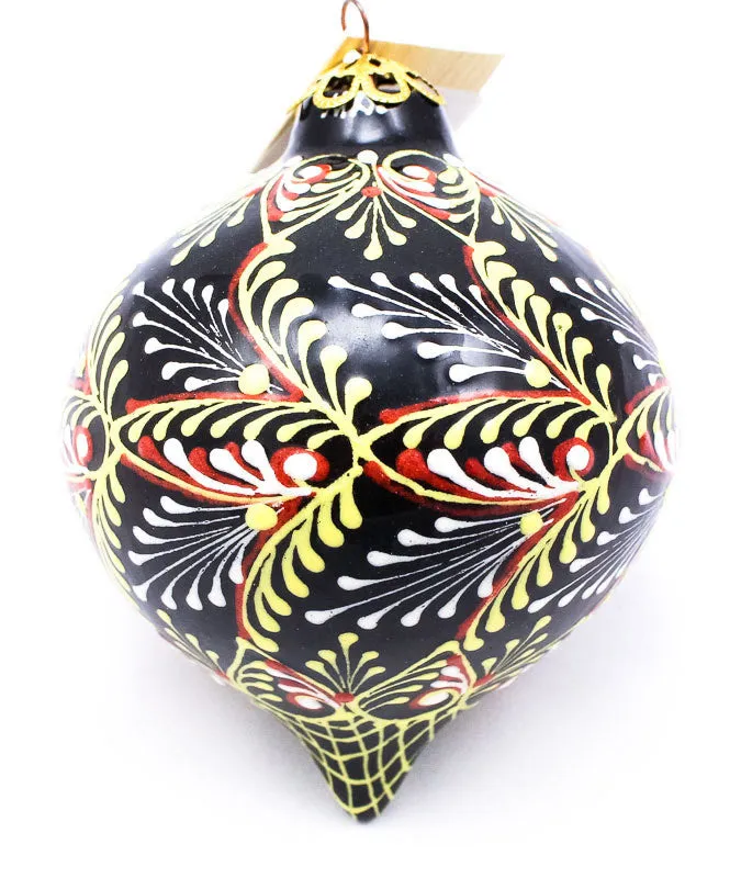 Feathered Trim Tear Drop Ceramic Ornament