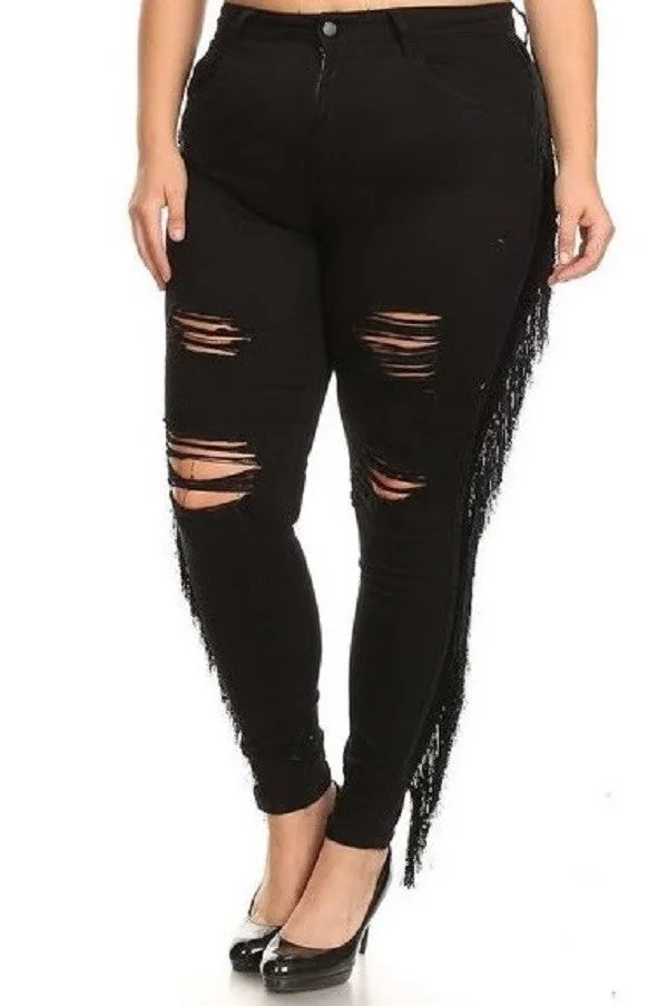 Fiesta Fringe High Rise Distressed Skinny Jeans - PLUS