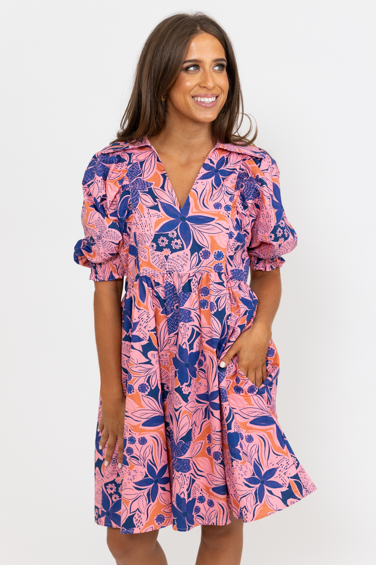 Floral Poplin Puff Sleeve Dress