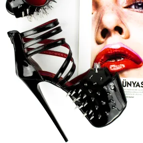 Gloss Black Spike Studded Fetish Heels