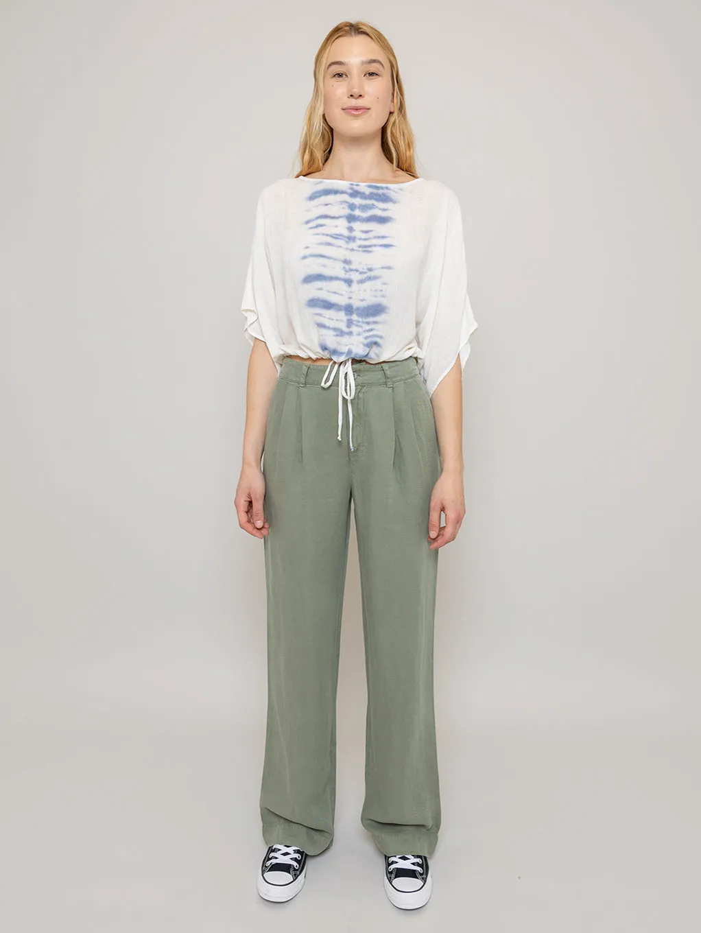 Greta Pleated Wide Pant - Army