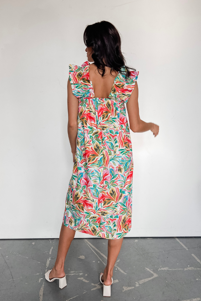 Island In The Sun Flutter Sleeve Midi Dress