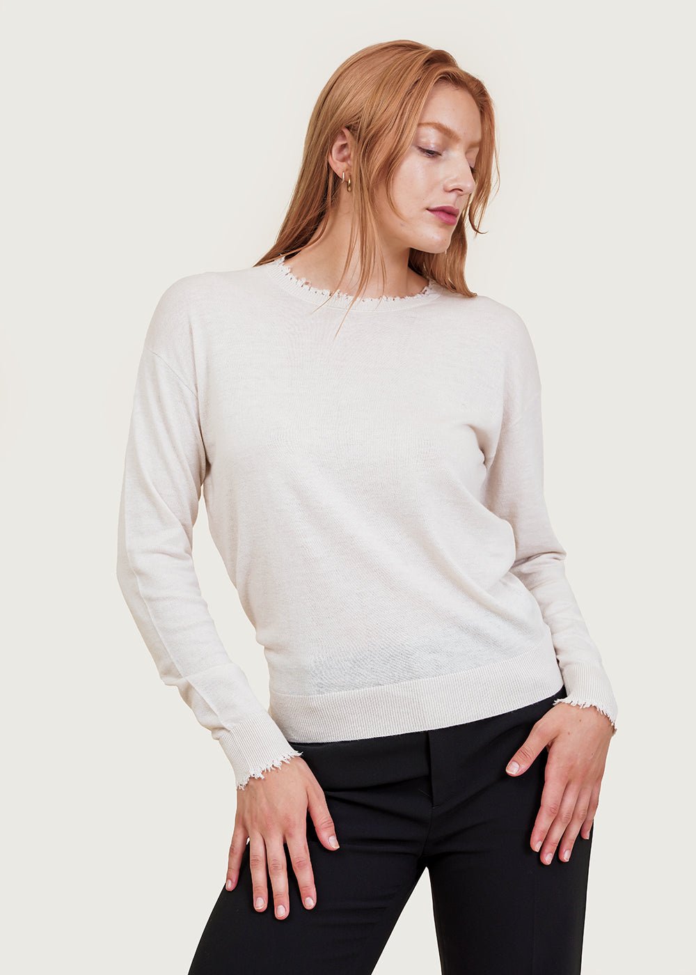 Ivory Frayed R-Neck Top