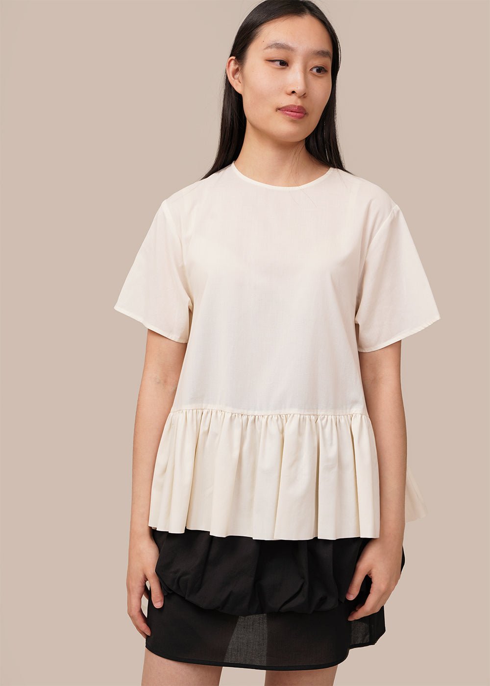 Ivory Short Sleeve Volume Top