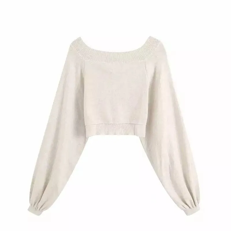 Long Sleeve V Neck Knitted Pullover