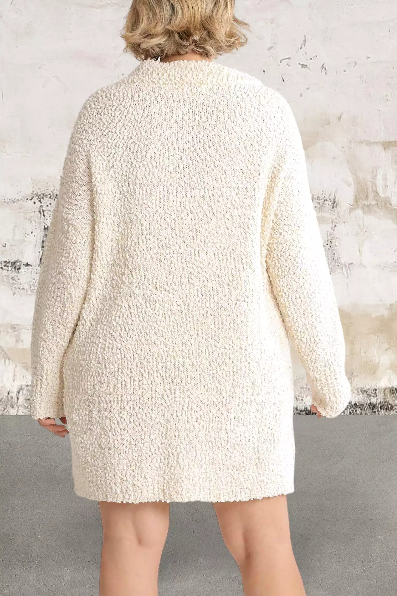 Longsleeve High Cowl Neck Bouclé Sweater Dress