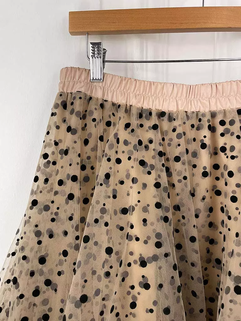 Malissa J Spot Print Tulle Skirt - Stone