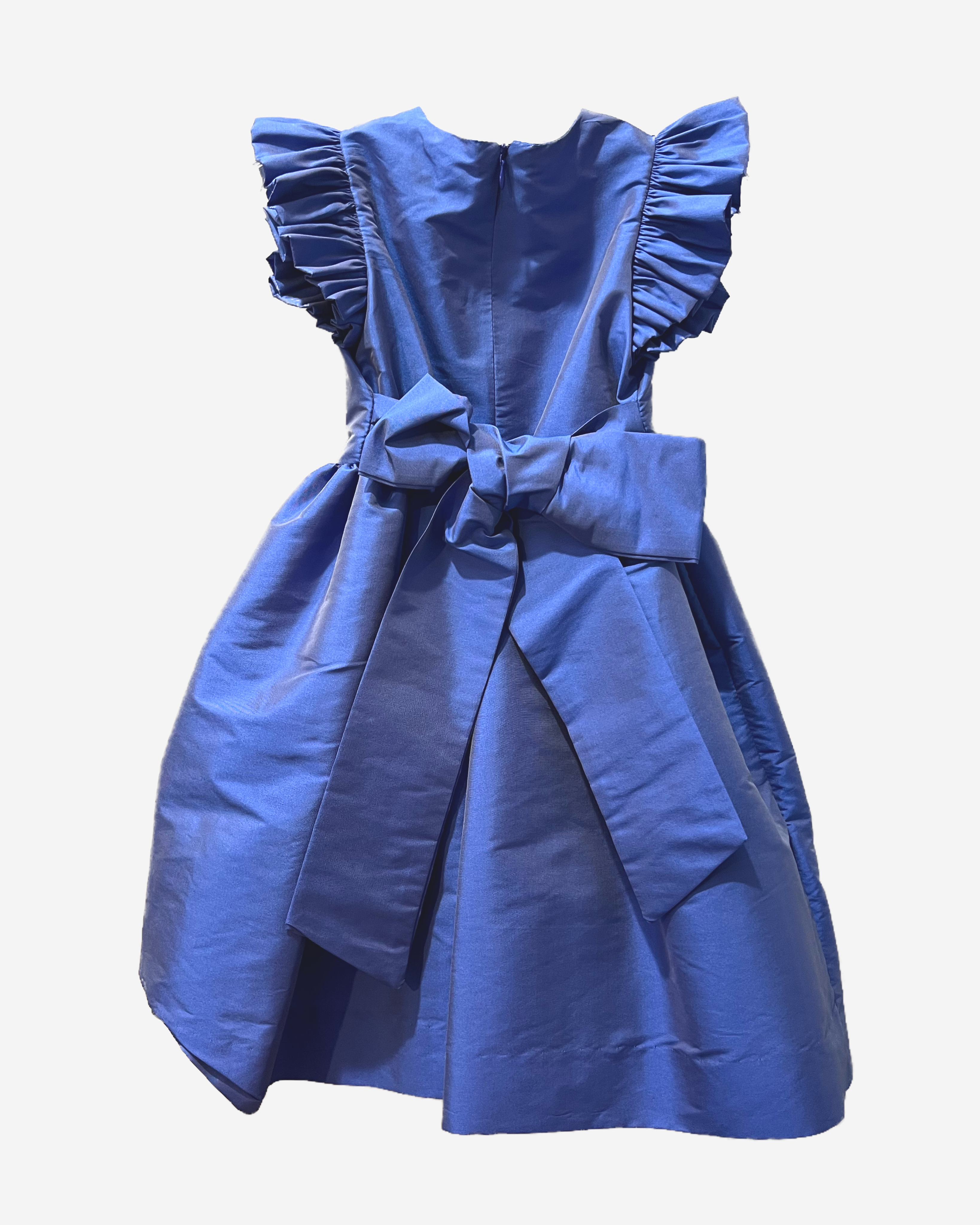 Medium blue faux silk flutter sleeve dress