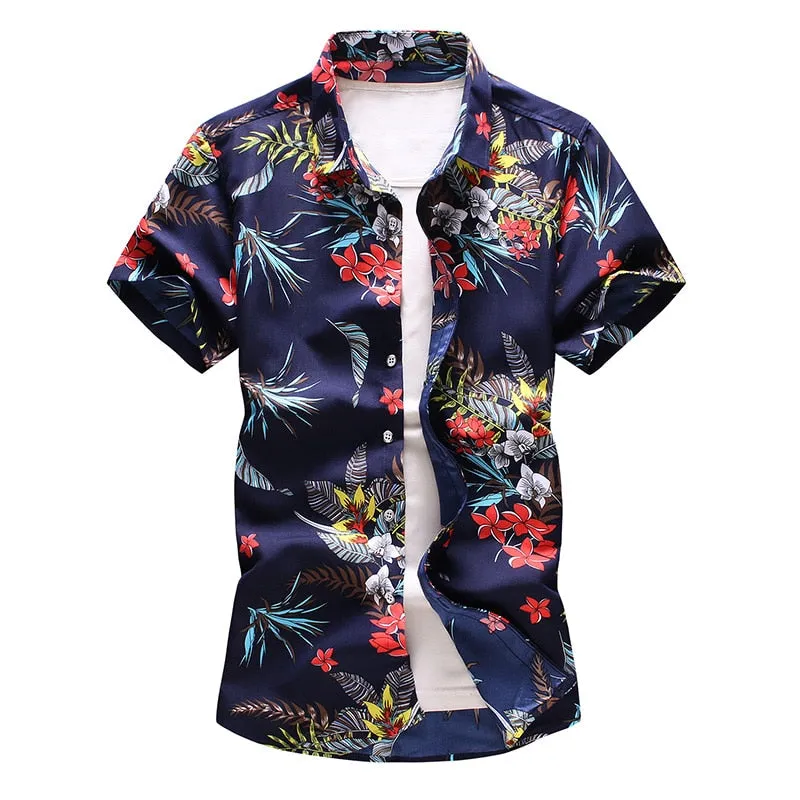 Men's Summer Mixed Color Slim Fit Short Sleeve Casual Beachwear Shirt